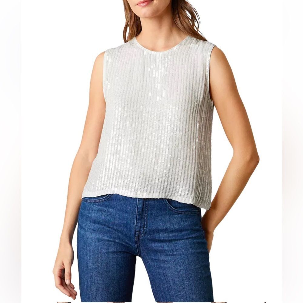 Velvet by Graham & Spencer Sleeveless Top with Sequins in Cream - size S